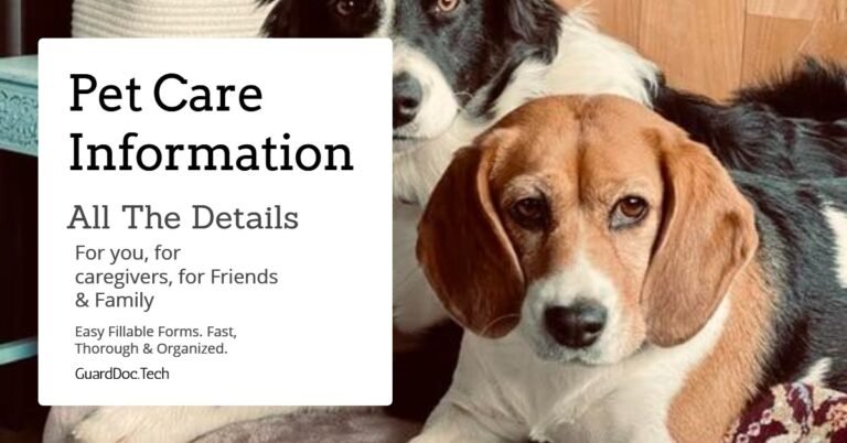 Fillable Pet Sitter Information Form, 2-Page PDF Pet Care Records, Emergency Pet Info Sheet, Digital Download.