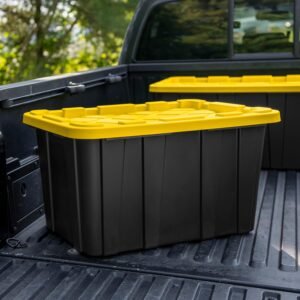 6-Pack Industrial Tote, Plastic Storage Container Bins with Lids, 27 Gallon