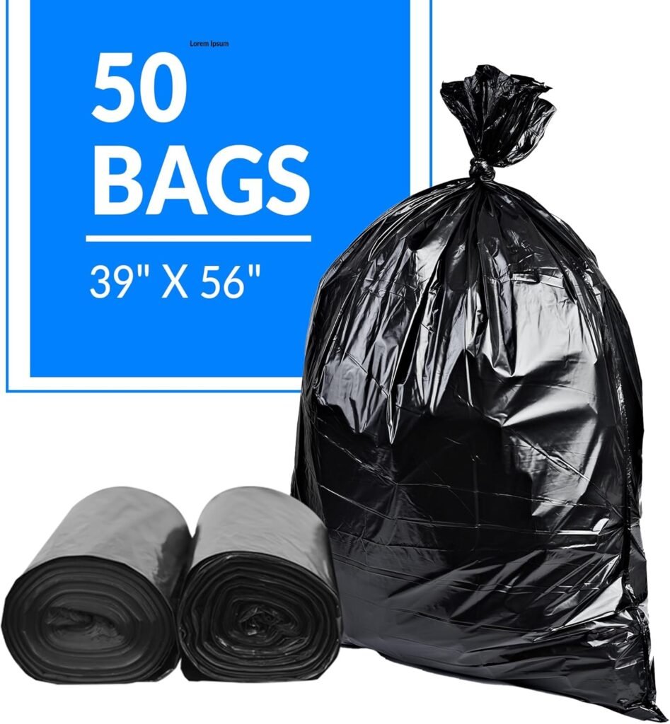 55 - 60 Gallon Trash Bags Heavy Duty | 50 Bags | 50-60 Gallon | Large Black Garbage | Made in USA