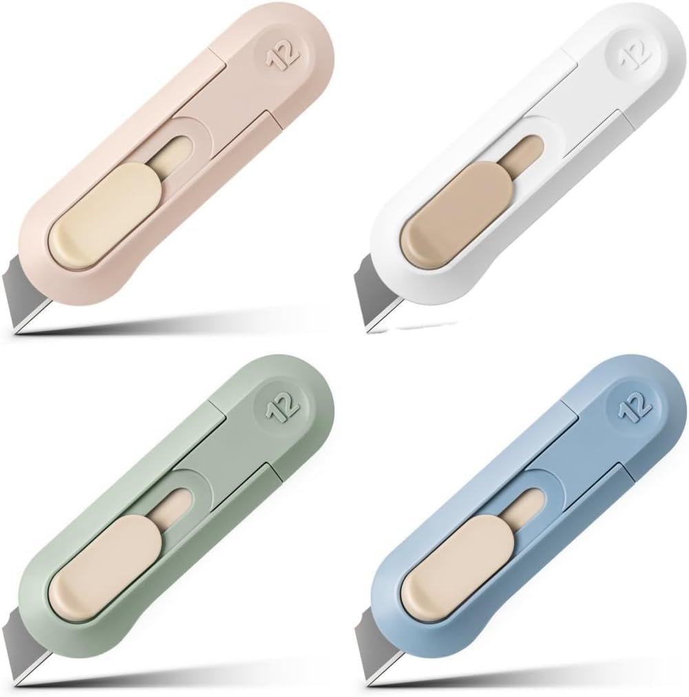 4pcs Utility Knife Box Cutters, Retractable Letter Opener, Sharp Cartons Cardboard Cutter Razor Knife